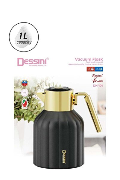 Generic قارورة شاي وقهوة مفرغة من ديسيني، سعة 1 لتر، لون أسود/ذهبي