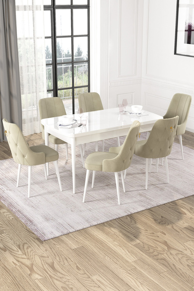 baresmu Nice Beyaz 80X132 Açılabilir Mdf Masa Yemek Odası Takımı, Mutfak Takı...