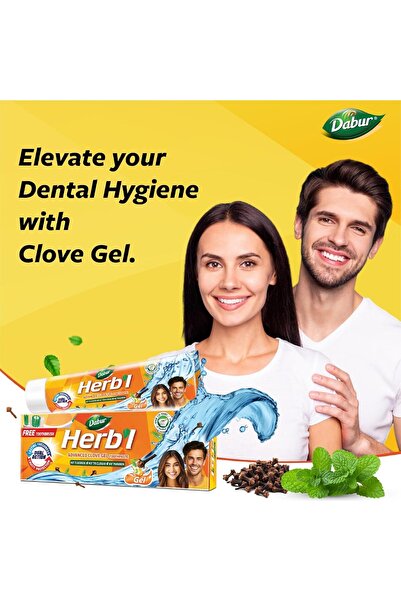 Dabur Herb'l Dual Action Clove Gel Toothpaste (2×150g) + Free Toothbrush