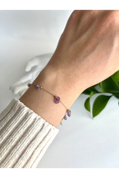 Fynbos سوار أنيق من الفولاذ المقاوم للصدأ بلون ذهبي مع أحجار طبيعية حقيقية