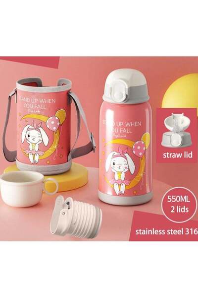 Generic 550 ML Kids School Water Bottle with 2 option included of Straw and Cup. Double walled stainless st