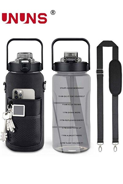 Generic UNUNS Water Bottle With Sleeve,2L Motivational Water Bottle With Straw And Time Marker,BPA Free Lea