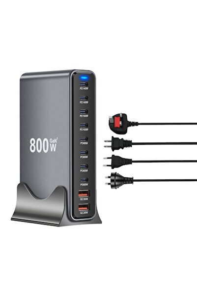 OEM Multiport Fast Charger GaN3 800W Grey — 10-Port USB-C up to 140W, USB-A QC 30W