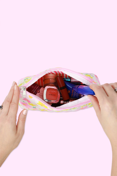 ICONE BAG Flower Printed Quilted Triangle Makeup Bag, Line Inside Printed Makeup Bags