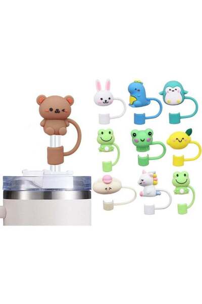 Generic ECVV ECVV 10 قطع غطاء القش لكأس ستانلي لطيف على شكل حيوان أغطية القش ...