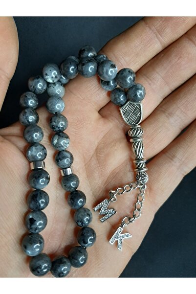 MRYart Smoked Gray Labradorite Stone Rosary with Letters (33 Beads) (Provide Letter Information before Purchase)