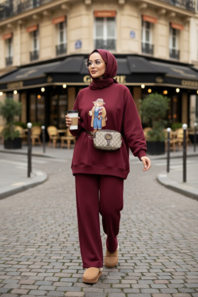 Aselim Hijap Moda The Bear Society Special Collection Double Suit |   Cotton Stretch Fabric Burgundy