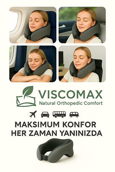 VİSCOMAX Boyun ve Baş Destekli Seyahat Yastığı Uçak, Araba, Ev İçin Taşınabilir