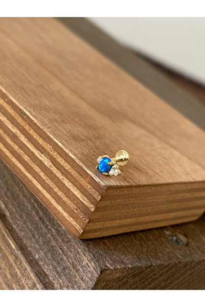 Rupen Kraft 925 Ayar Gümüş Opal ve Zirkon Taşlı Dudak Helix Tragus Kıkırdak P...