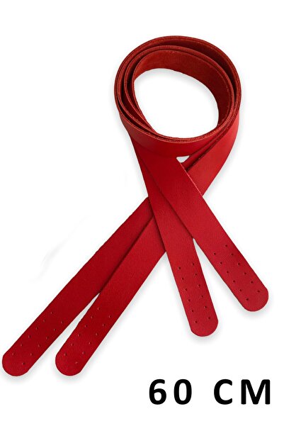 alfa tasarım atölyesi مقبض حقيبة من الجلد الطبيعي قابل للخياطة (زوج/60 سم) أحمر