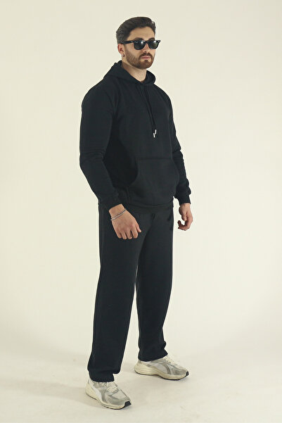 INFLUYENTE Men's Winter Cotton Kangaroo Pocket Sweatshirt Bottom Baggy Tracksuit Set