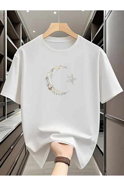 İnazuma Outdoors تي شيرت أبيض بأكمام قصيرة من القطن للجنسين قصة فضفاضة مطبوع ...