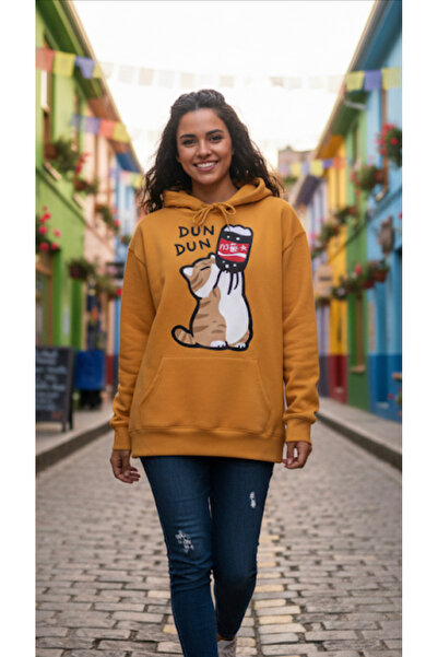 Köstebek Cute Cat Cute Cat Orange Hooded Sweatshirt