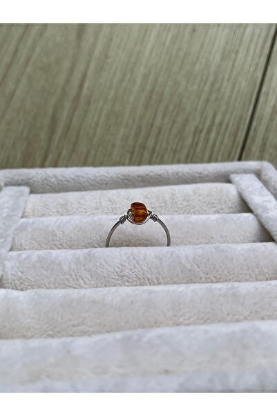 Pel Design Blood Amber Stone Steel Silver Color Wire Ring Handmade