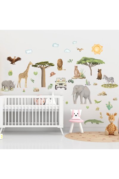 OEM Stickere perete animale Africa Safari 37 de bucăți,1 m², material textil ...