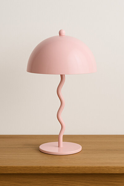 Natiorj Zikzak Mantar Model Pembe Renkli Masa Lambası Çalışma Masası Yatak Od...