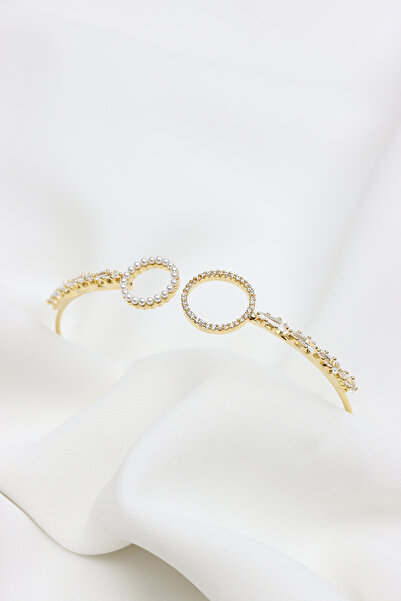 LA PERRY ACCESSORIES TRAPEZ STONE PEARL DETAIL GOLD VIP BRACELET