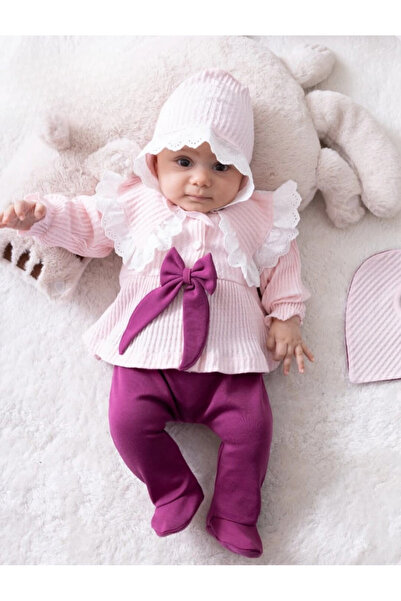 PefyBaby Kız Bebek 5’li Hastane Çıkışı Seti,Dantelli Fiyonklu %100 Pamuk Mary...