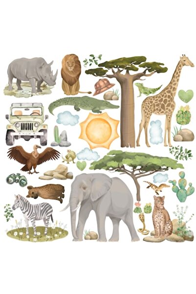 OEM Stickere perete animale Africa Safari 37 de bucăți,1 m², material textil ...