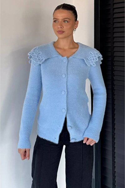 DİLARA GİYİM سترة نسائية من التريكو بتفاصيل ياقة مصنوعة من خيوط ناعمة