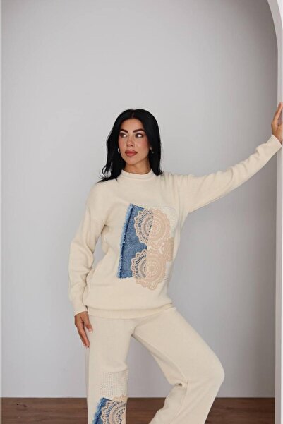 Günlük Moda Kadın Tesettür Triko Tunik ve Bol Paça Pantolon Alt Üst Takım