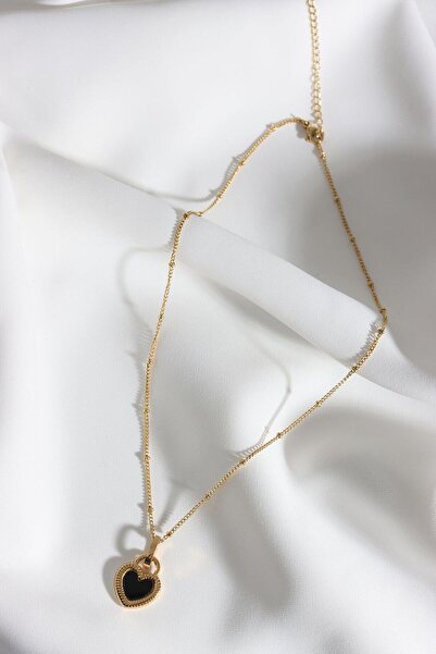 LA PERRY ACCESSORIES Black Enamel Heart Steel Gold Necklace