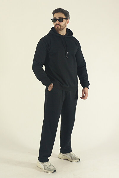 INFLUYENTE Men's Winter Cotton Hooded Sweatshirt Bottom Baggy Tracksuit Set