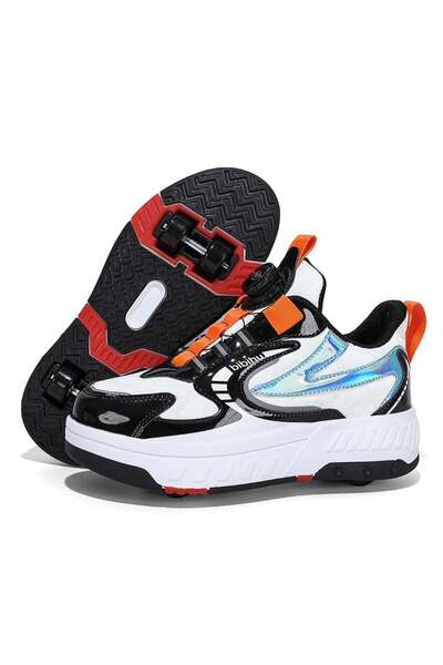 huitich XF18 Four-Wheel Roller Skate Shoes Unisex (White/Black with Orange, Size 34)