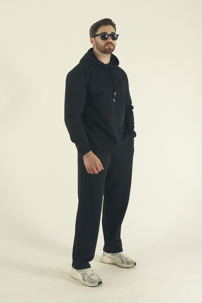 INFLUYENTE Men's Winter Fleece-Lined K Hooded Sweatshirt Bottom Baggy Tracksuit Set