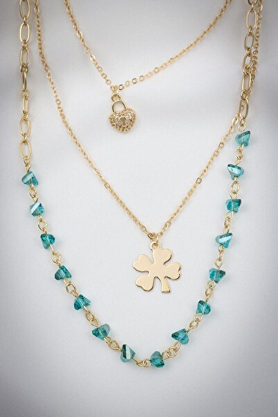 LA PERRY ACCESSORIES 3-Piece Clover Pendant Blue Bead Necklace