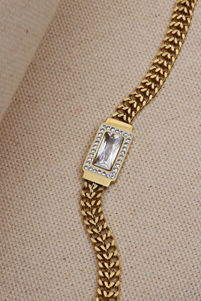 LA PERRY ACCESSORIES BAGET STONE GOLD STEEL CHAIN BRACELET