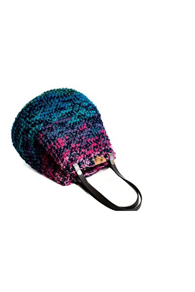 Vixie Crocheted bag from colored threads - blue with pink