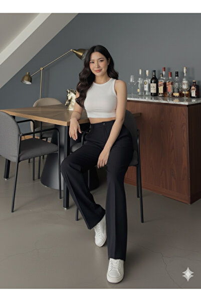 meyou bags Kadın Yüksek Bel Likralı Palazzo Pantolon Orjinal Kesim