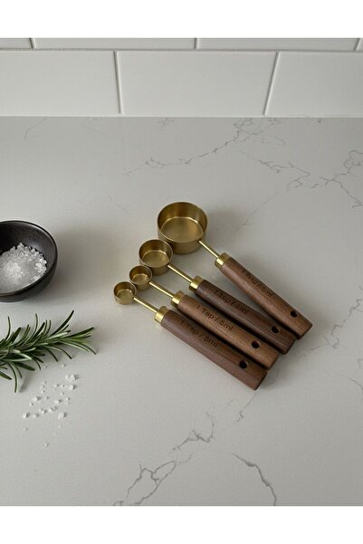 evolagrup Gold Ahşap Kulplu Ölçü Kaşığı Seti