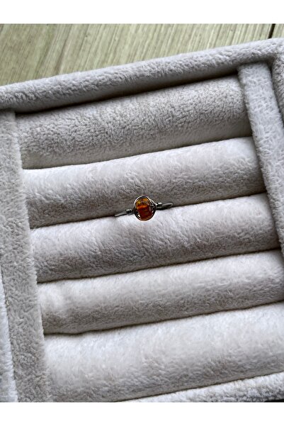 Pel Design Blood Amber Stone Steel Silver Color Wire Ring Handmade