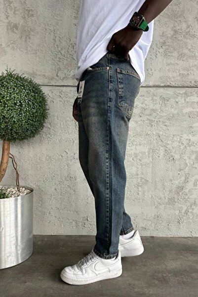 MADZEYMODA Ανδρικό τζιν παντελόνι Boyfriend μπλε ταλαιπωρημένο τζιν KE-933