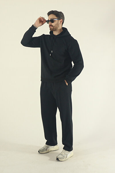 INFLUYENTE Men's Winter Fleece-Lined K Hooded Sweatshirt Bottom Baggy Tracksuit Set