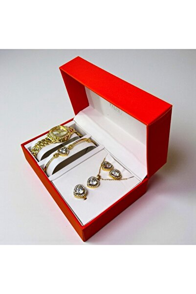 velve Gracy set for women with five pieces: bracelet, watch, ring, necklace, earrings, Heart model