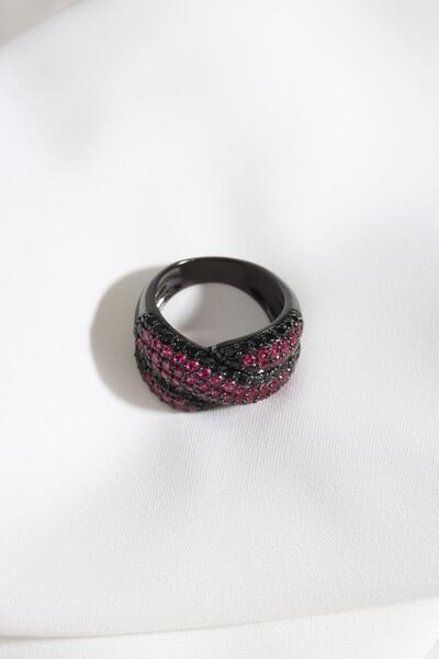 LA PERRY ACCESSORIES خاتم أنثراسايت من حجر الزركون الوردي