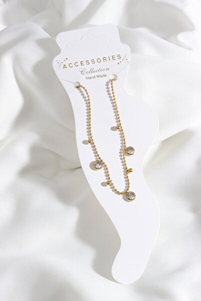 LA PERRY ACCESSORIES خلخال سلسلة من الفولاذ الذهبي مع تفاصيل حجرية ملونة