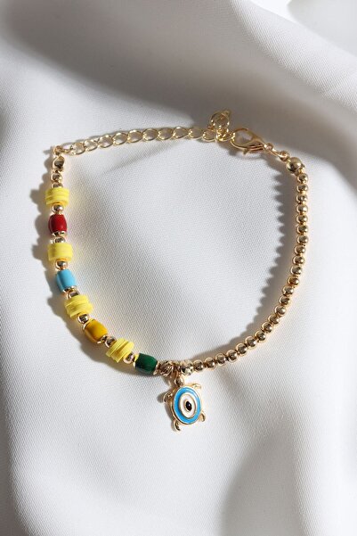 LA PERRY ACCESSORIES سوار على شكل كرة على شكل سلحفاة بتفاصيل خرز فيمو أصفر