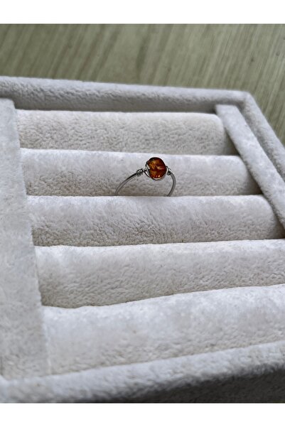 Pel Design Blood Amber Stone Steel Silver Color Wire Ring Handmade
