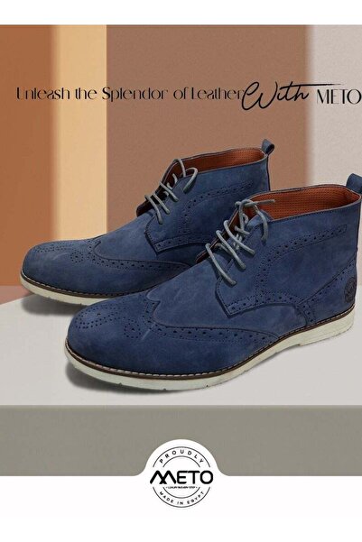 Meto حذاء بروغ تشوكا منقوش من جلد العجل الأصلي - أزرق