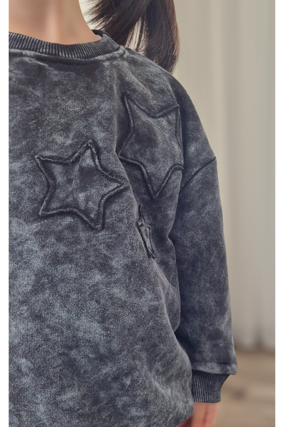 My Baby's World Acid Washed Girl's Star Embroidered 2-Piece Tracksuit Set (3-9 Years)