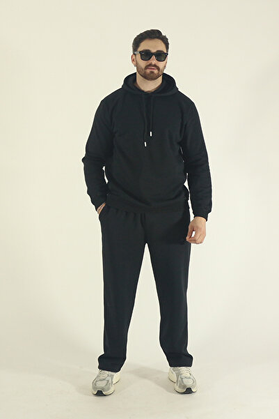 INFLUYENTE Men's Winter Cotton Hooded Sweatshirt Bottom Baggy Tracksuit Set