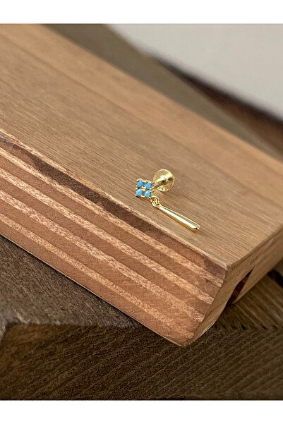 Rupen Kraft 925 Ayar Gümüş Turkuaz Taşlı Sallantılı Kıkırdak Helix Tragus Piercingi Gümüş Piercing