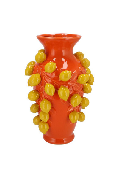 Artificiale Rolio Vază ceramică portocalie cu lămâi 3D – 24 x 38 cm