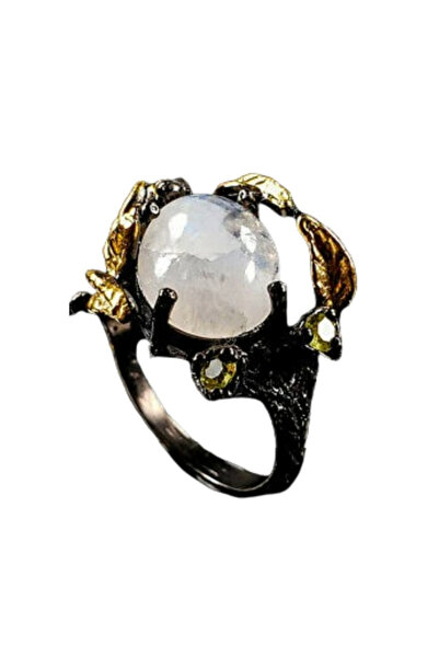 FashionBijoux 925 silver jewelry ring with moonstone and peridot, 6.25
