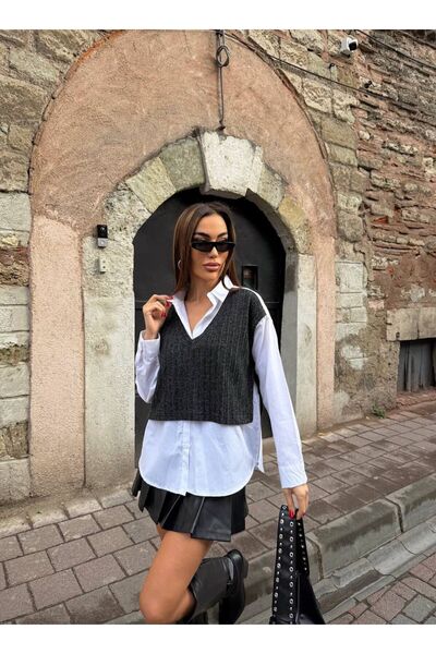 EDAYBUTİK Women's Sweater Detailed White Tunic