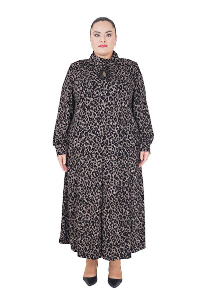 Darkmen Plus Size Leopard Print Stone and Tulle Detailed Sleeves Oversized Lo...
